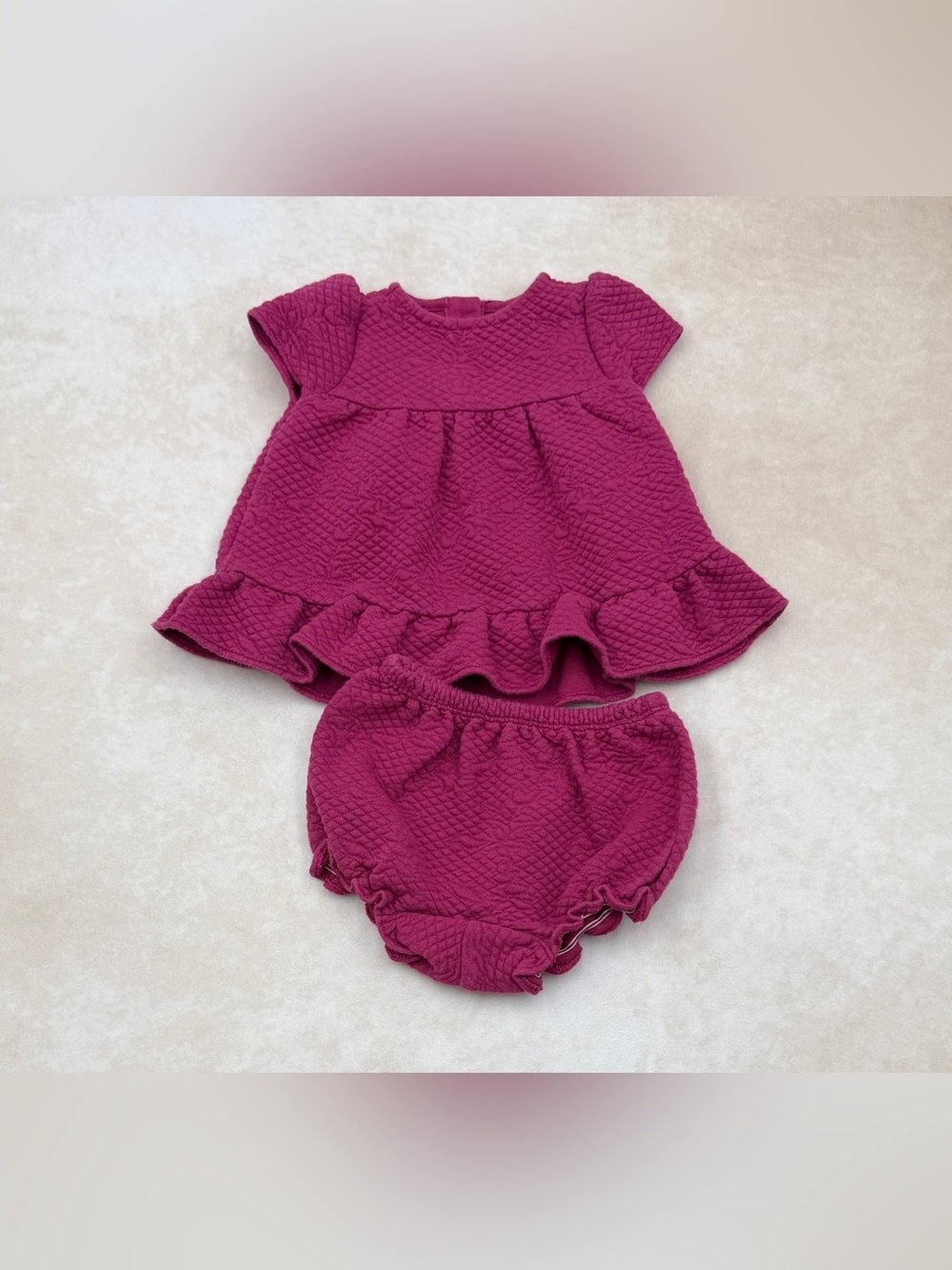 Janie and Jack Textured Ruffle Tunic & Bloomers Set - Magenta